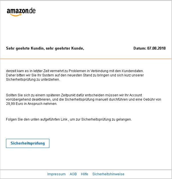 Phishing-Mail Amazon