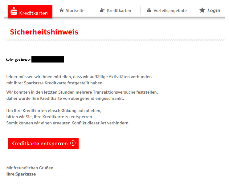 Phishing-Mail Sparkasse
