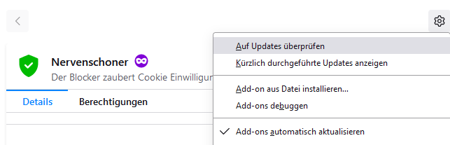 Bildschirmfoto zeigt Update des Plugins bei bei Firefox