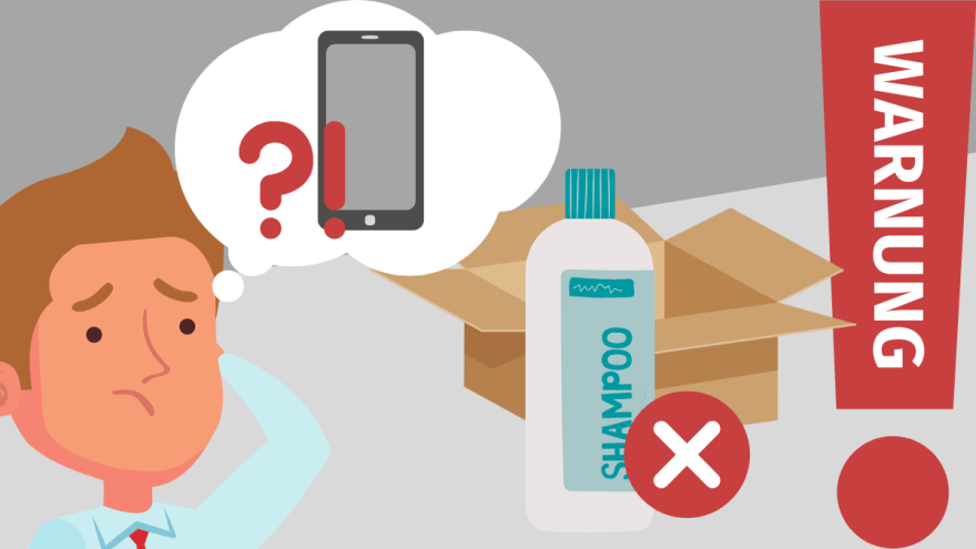 Ein Mann wundert sich, warum er ein Shampoo statt eines Smartphones erhalten hat