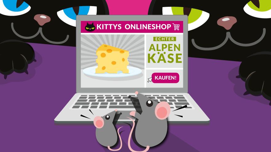 Visualisierung einer Kostenfalle anhand von Katzen, die versuchen drei kleine Mäuse zu fangen