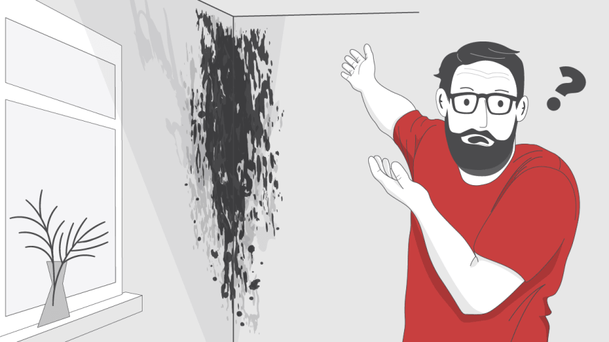 Grafik Ein Mann ist erschrocken über Schimmel