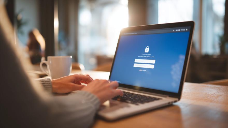 Benutzer, der sich auf einem Laptop-Bildschirm in einen Passwort-Manager einloggt.