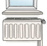 Grafik: Zeichnung eines Fensters. Unter der Fensterbank ist ein Heizkörper.