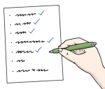 Eine To-Do-Liste, jemand macht Häckchen hinter einzelnen Punkten auf der Liste